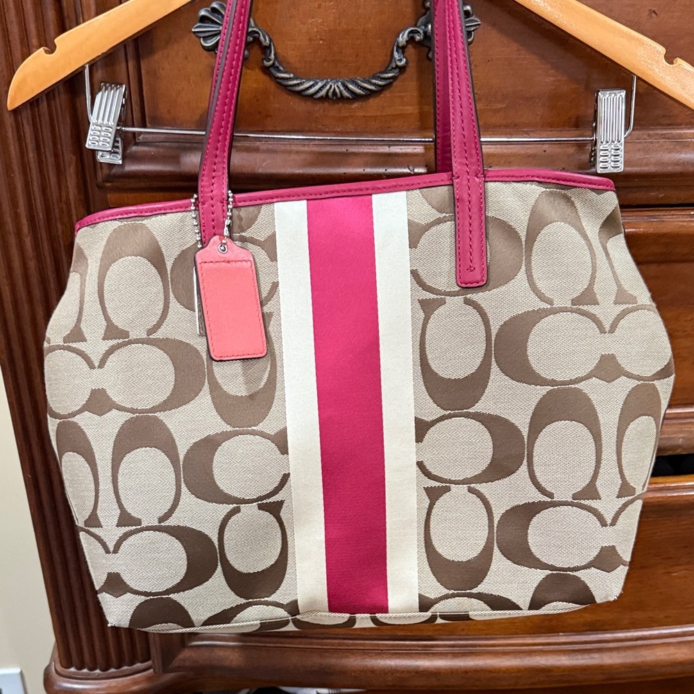 Coach Signature Canvas Tote - Brown and Pink